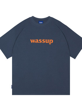 WassupHouse国潮短袖t恤男美式纯棉宽松情侣装潮流百搭重磅上衣女