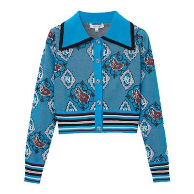 LULUALWAYS翻领纽扣蓝色针织开衫