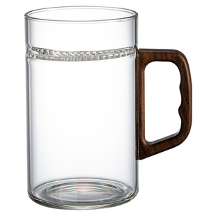 日式茶杯泡绿茶专用玻璃杯月牙杯带把手个人专用过滤办公喝水杯子