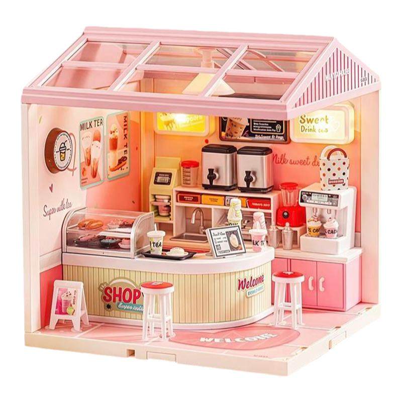 超级迷你世界手工diy小屋微缩场景奶茶店儿童积木玩具拼图送女孩