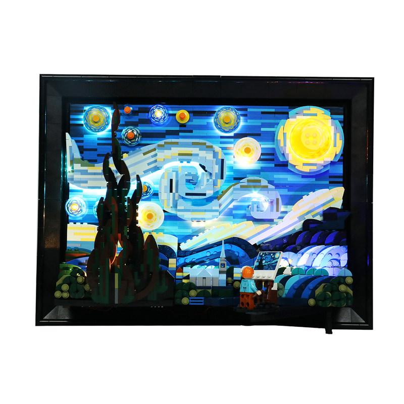 brickbling适用乐高21333梵高星月夜展示盒积木灯光星空灯饰配件
