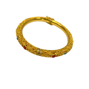 黄金包银手镯女贵妃镯镂空花丝珐琅彩卡扣款镶钻轻奢风情人节礼物