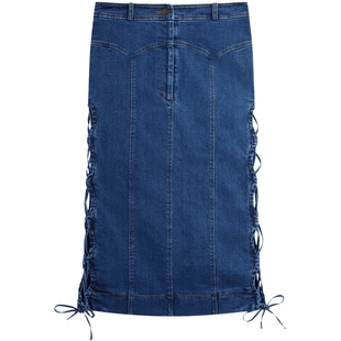 IT REJINA PYO女装牛仔半身裙新品时尚侧边绑带合身直筒裙198LUXI