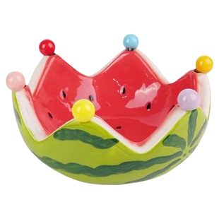 陶瓷西瓜水果盘轻奢客厅家用带叉子水果沙拉碗可爱不锈钢叉子套装