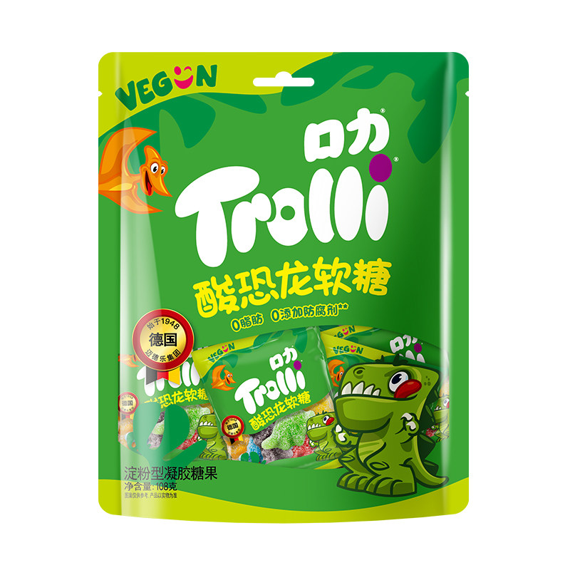 口力Trolli酸恐龙软糖橡皮糖网红零食酸管糖Q弹儿童糖果零食批发