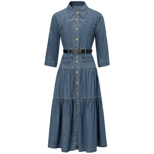 FF仿佛连衣裙女2025春季新款收腰系带个性长款复古