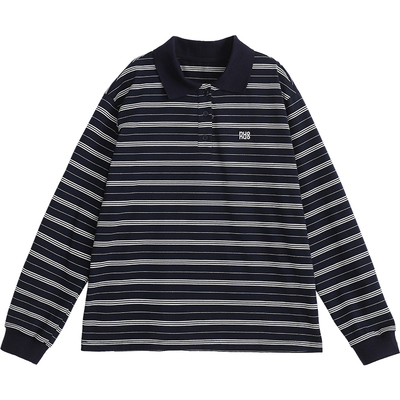 诺诺公主S1N初中生长袖条纹T恤春新miu系藏青POLO青少年上衣百搭