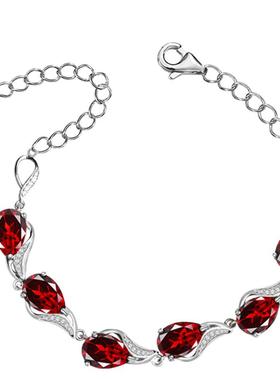 石榴石手链女天然925血红宝石