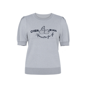 XG雪歌XK111523A884绣花设计毛针织衫时尚春季新款灰色短袖毛衫女