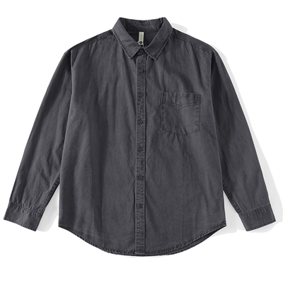 LUUD 雅绅复古水洗100%纯棉长袖衬衣休闲纯色简约韩版叠穿衬衫男