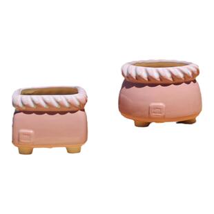 多肉植物花盆麻花口陶瓷方口流釉粗陶透气带脚简约个性桌面