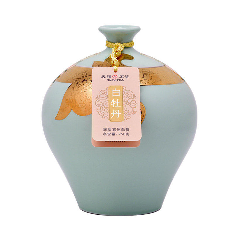 天福茗茶金纹白牡丹正宗礼盒瓷罐