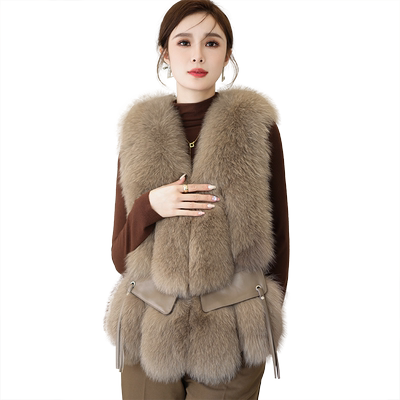 进口纯狐狸毛毛马甲女真毛背心