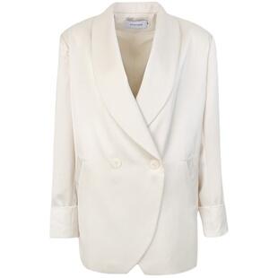 光泽感米白色缎面西装外套女春夏新款设计感小个子复古廓肩小西服