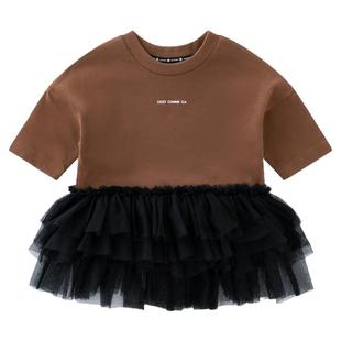 JUZI STORE童装粗针单面布网纱连衣裙中袖蓬蓬公主裙女童1236501