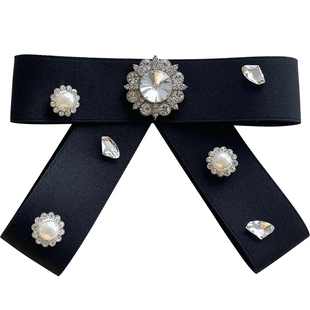 黑色蝴蝶结别针领结女装饰衬衫胸花2024年新款丝带小号裙胸针配饰