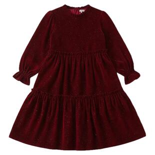 女童秋冬裙子酒红色连衣裙高端闪光公主裙气质立领中大童礼服裙子