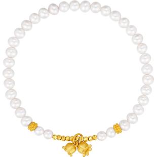 潮宏基铃兰花黄金珍珠手链足金手串转运珠送女友情人节情人节L