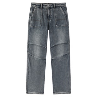 商场同款|森马牛仔裤男冬季宽松直筒裤2025新款复古工装伞兵裤潮