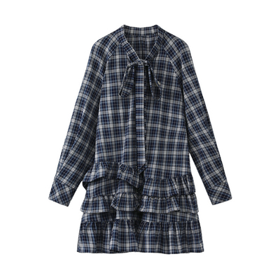 西町村屋学院风格纹OP连衣裙女2026春新款休闲舒适裙子XABA10555