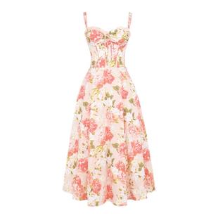 House of CB超好看休闲粉色印花连衣裙2024新款吊带长裙女Rosalee