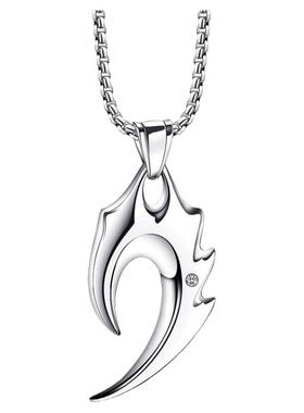 S925纯银火焰狼牙项链士霸气时尚个性项坠吊坠简约潮流帅百搭饰品