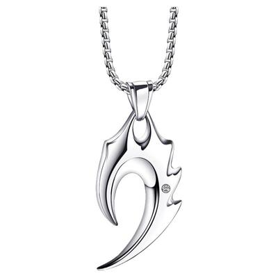 S925纯银火焰狼牙项链士霸气时尚个性项坠吊坠简约潮流帅百搭饰品