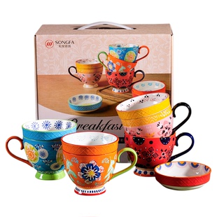 松发带盖早餐杯陶瓷大容量马克杯咖啡杯家用办公杯子早餐盖杯套装