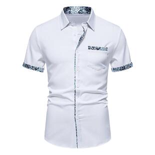 欧美宽松短袖衬衫男夏季顺滑衬衣宽松休闲半袖衣服大码个性上衣潮