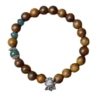 金丝楠木手串S999纯银3D转运锦鲤配翡翠原创设计款提神醒脑8mm