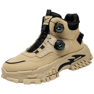 回力旋钮闭合马丁靴男鞋冬季加绒保暖棉鞋厚底户外登山高帮工装鞋