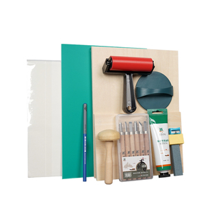 绘岳木刻版画工具套装初学者全套木刻刀A4木刻板A3胶板美术生专用滚轮木质木蘑菇马莲儿童专用版画油墨材料