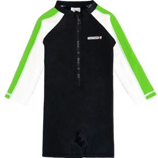 Momasong儿童泳衣男童中小童连体长袖游泳衣专业训练学生男孩泳装