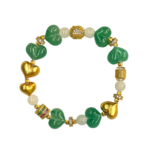 巨美天然非洲翠屁桃爱心手串女925银心形黄金绿色玉石手链送女友