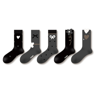 蝴蝶结灰色袜子女款秋冬中筒袜格雷系甜美爱心长袜女春秋配小皮鞋