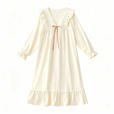 猫人纯棉睡裙女款带胸垫睡衣春秋款长袖2025新款公主风家居服长裙