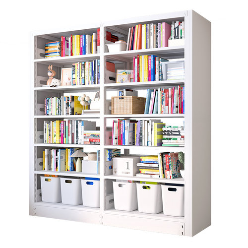 图书馆书架落地置物架客厅钢制书架一体靠墙铁艺儿童书柜学生家用