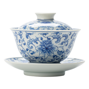 玖廷手工手绘青花瓷盖碗茶杯 景德镇功夫茶具茶碗泡茶三才碗120ml