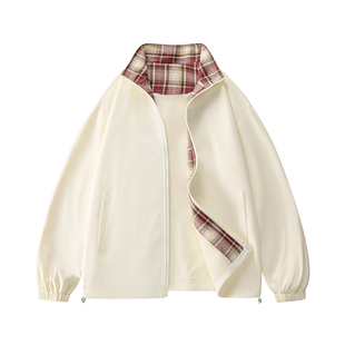 班尼路SK休闲风立领夹克男士春季撞色格纹宽松拉链外套潮流百搭YS