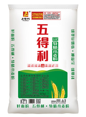 五得利五星特精小麦粉25kg通用面粉50斤批发好面源头面条原味优质