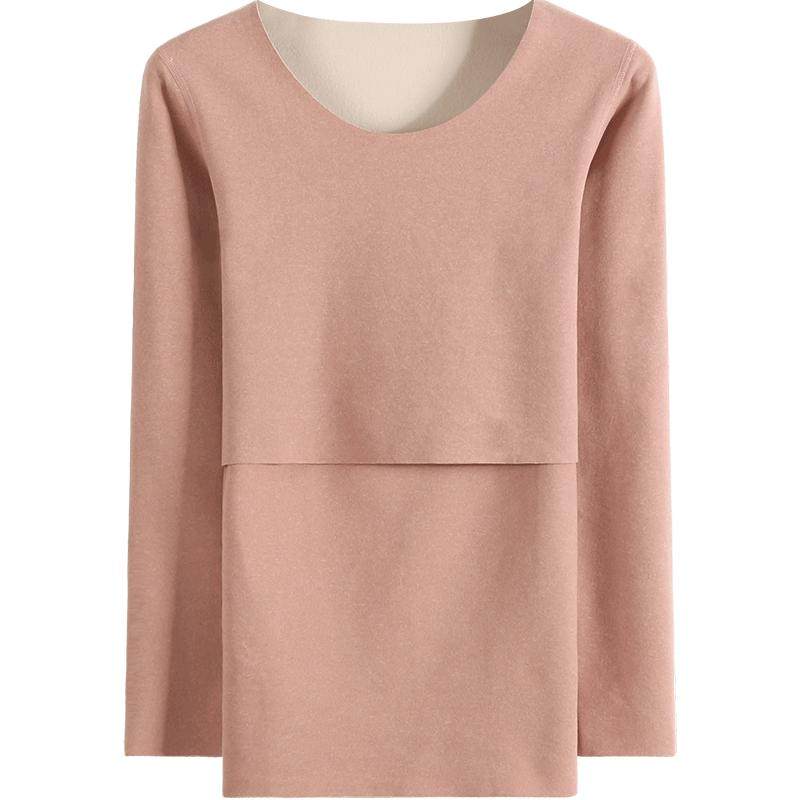 产后哺乳上衣德绒保暖内衣单件秋衣加厚喂奶月子服大码长袖打底衫