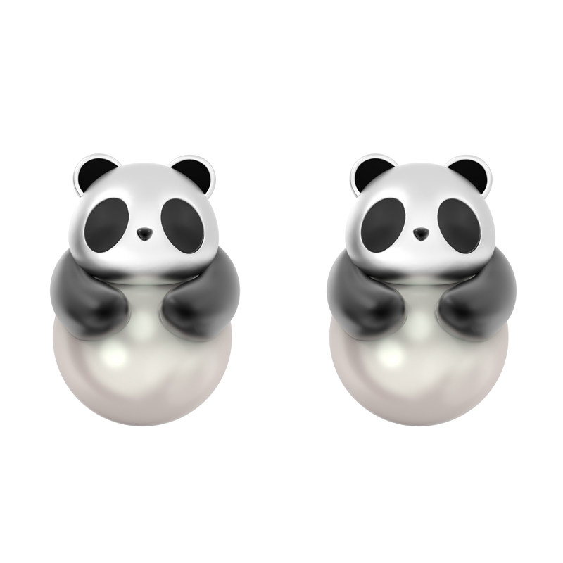 BENSHENG熊猫耳钉女新中式