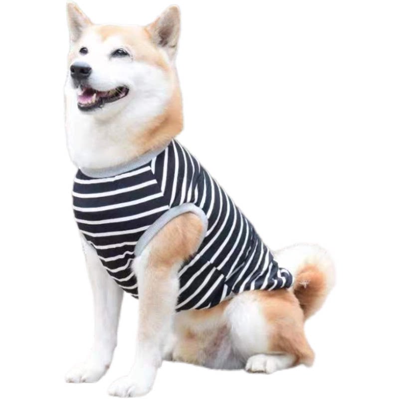 春夏薄款纯棉狗狗条纹背心柴犬秋田哈士奇金毛泰迪柯基边牧狗衣服