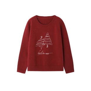 时然大码新年圣诞红色针织衫宽松毛衣上衣新款冬装胖mm女装打底衫