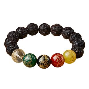 小叶紫檀手串新年礼物男女五路财神转运珠貔貅手链文玩檀香木佛珠