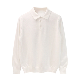 秋冬新款高端白色翻领上衣长袖针织衫男休闲老钱风修身男士polo衫