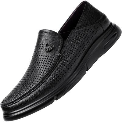 强人男皮鞋夏季凉皮鞋羊皮洞洞鞋