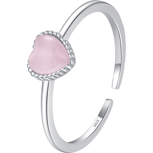 MODIAN摩典S925纯银粉色爱心猫眼石戒指女韩版甜美气质心形开口戒