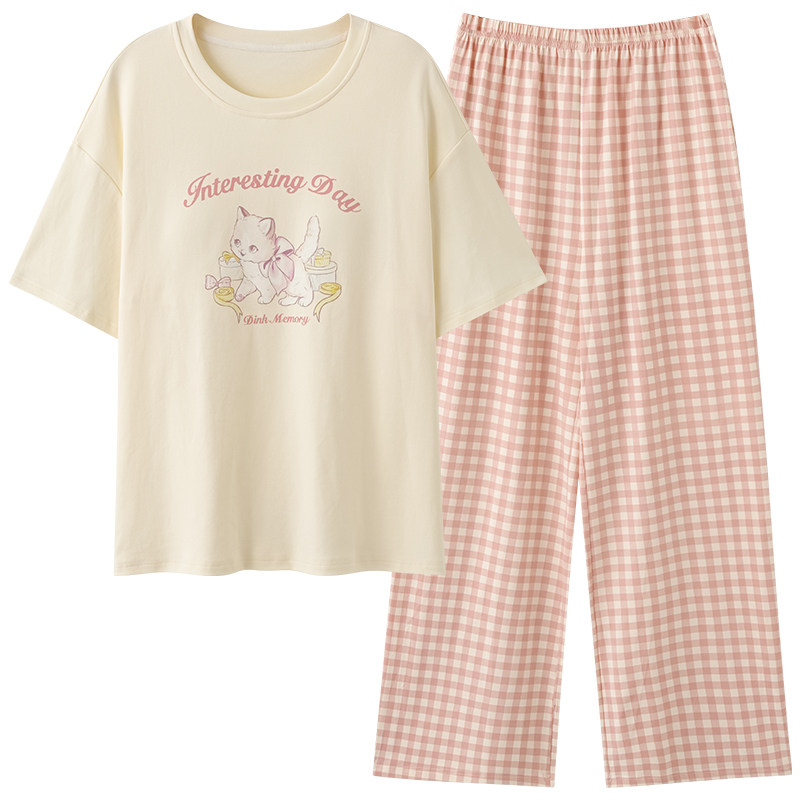 芬腾可安夏季纯棉女胸垫睡衣