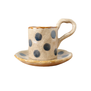 日式粗陶复古窑变咖啡杯碟拿铁拉花手捏波点马克杯创意水杯情侣杯